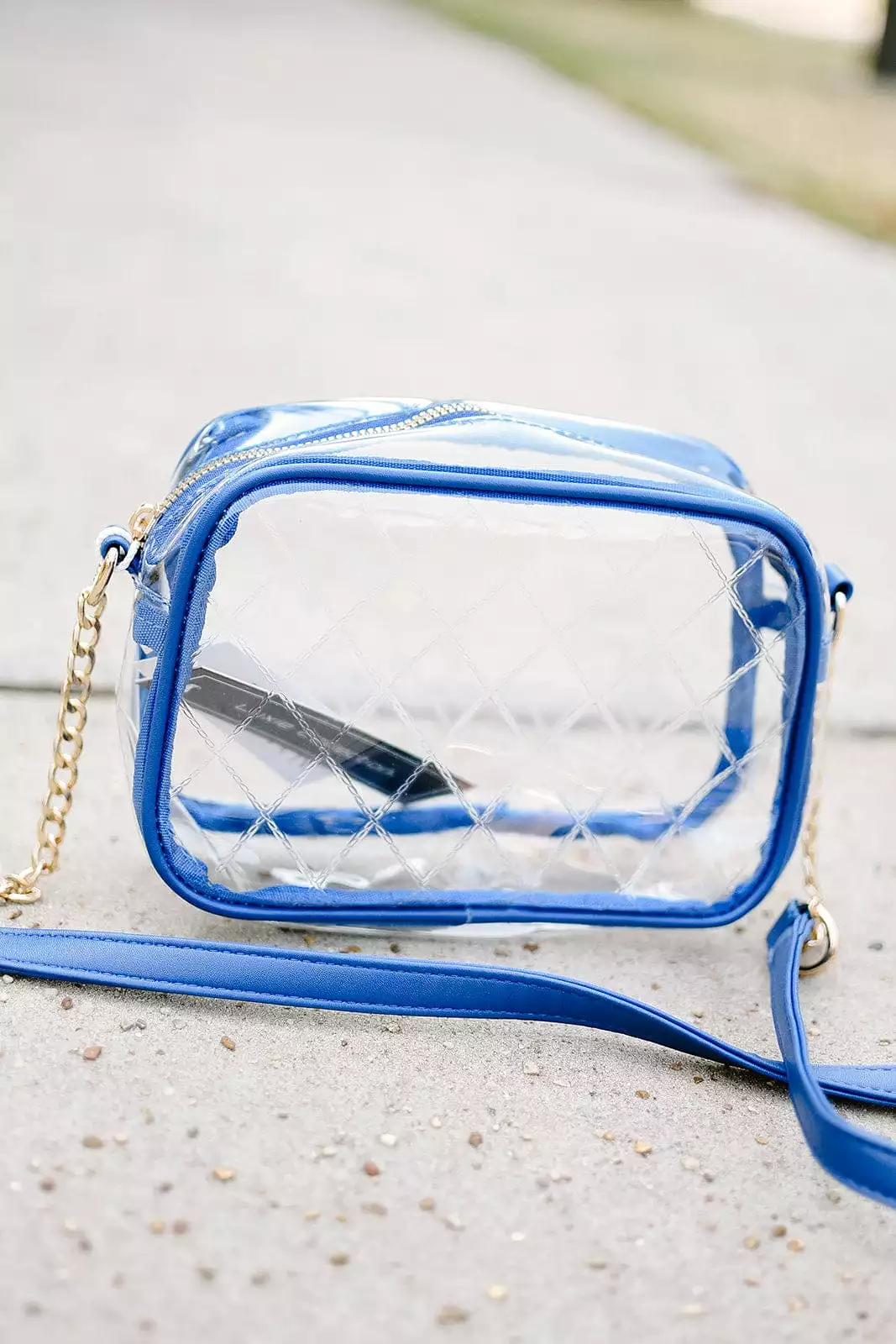 Clear Rectangle Purse Blue Trim