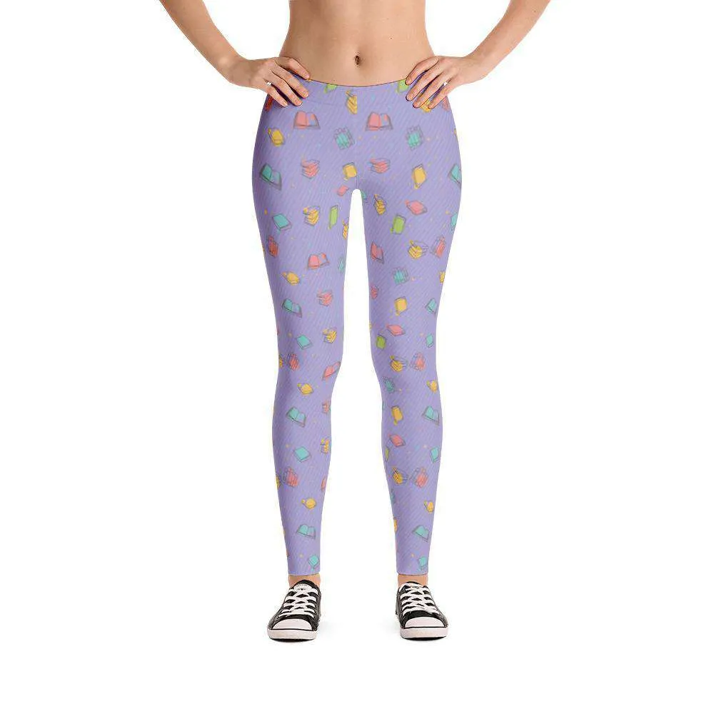 COLORFUL BOOKISH PATTERN LEGGINGS Purple