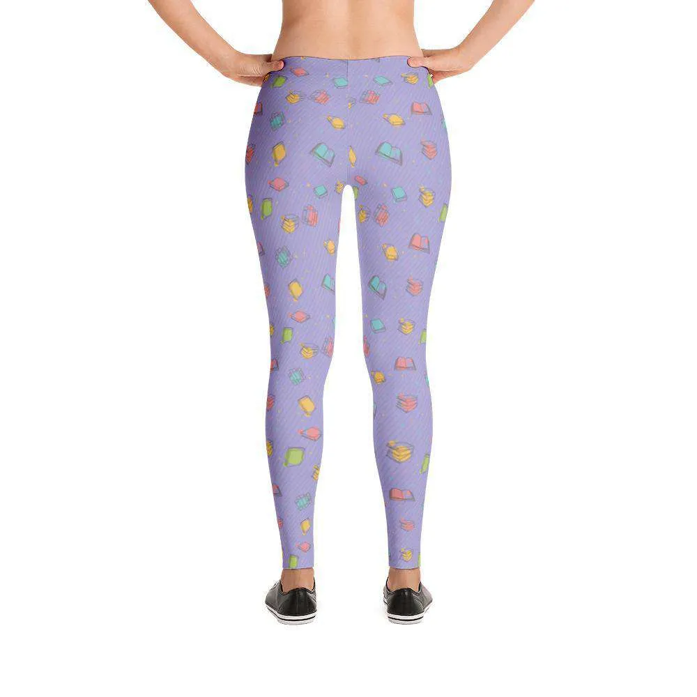 COLORFUL BOOKISH PATTERN LEGGINGS Purple