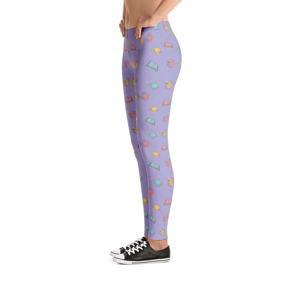 COLORFUL BOOKISH PATTERN LEGGINGS Purple