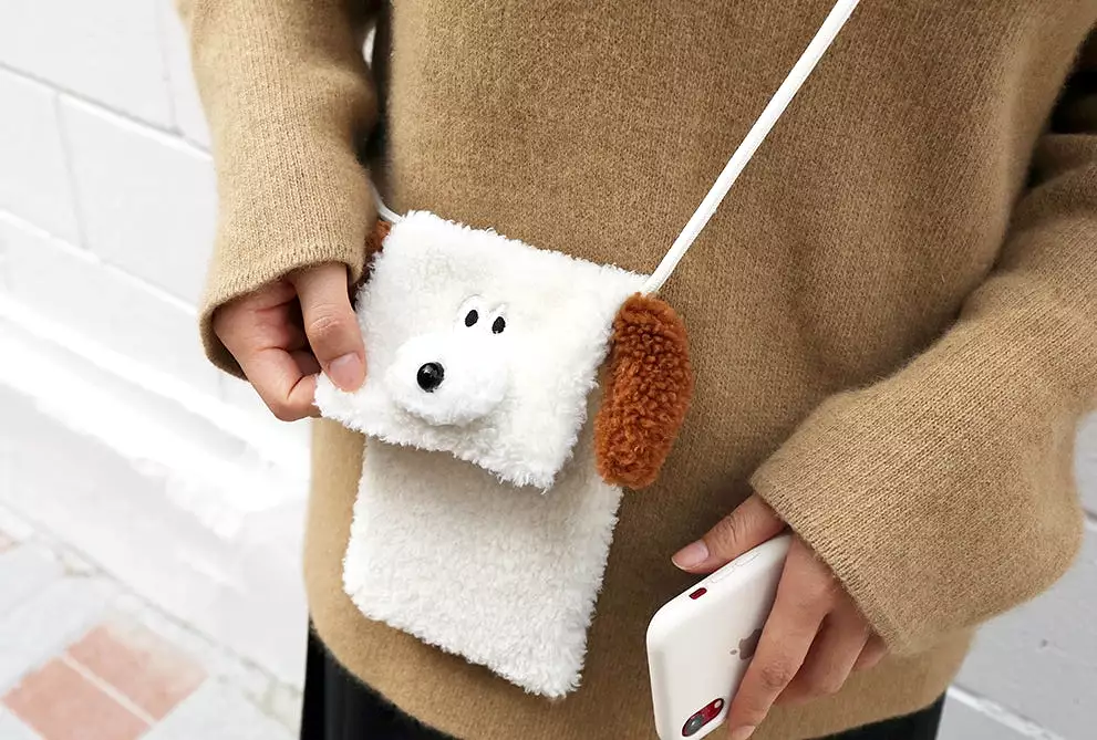 Cute Bunny Puppy Womens Crossbody Faux Shearling Crossbody Bags Girls Mini Small Gifts Animal Characters Adjustable Cellphone Co