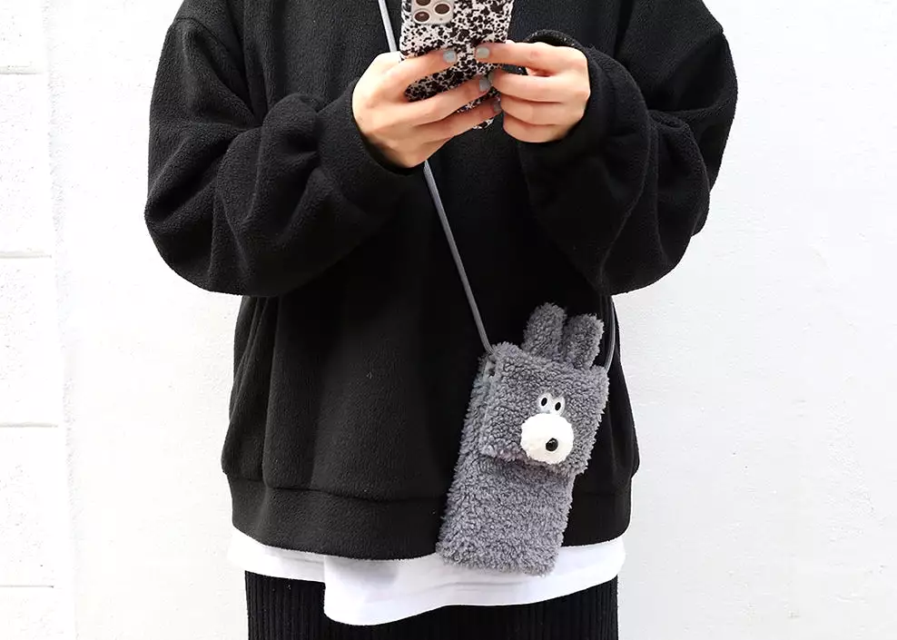 Cute Bunny Puppy Womens Crossbody Faux Shearling Crossbody Bags Girls Mini Small Gifts Animal Characters Adjustable Cellphone Co