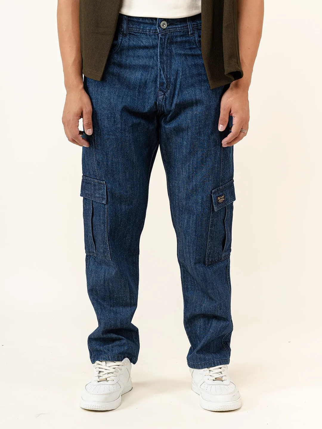 Dark Blue Cargo Baggy Fit Denim Jeans