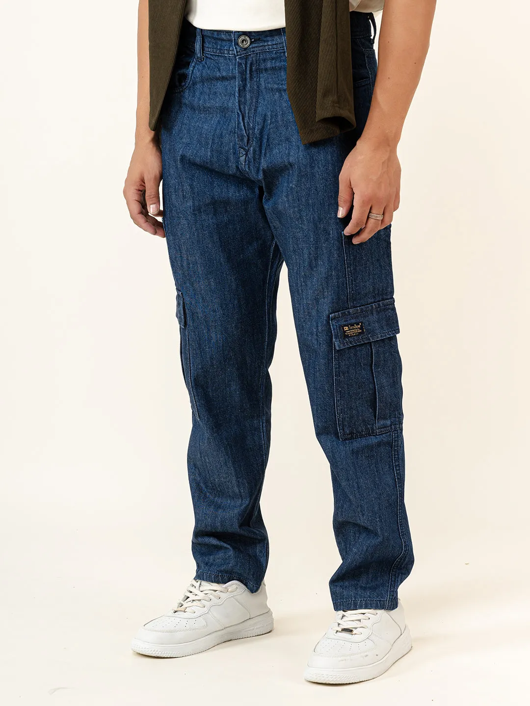 Dark Blue Cargo Baggy Fit Denim Jeans