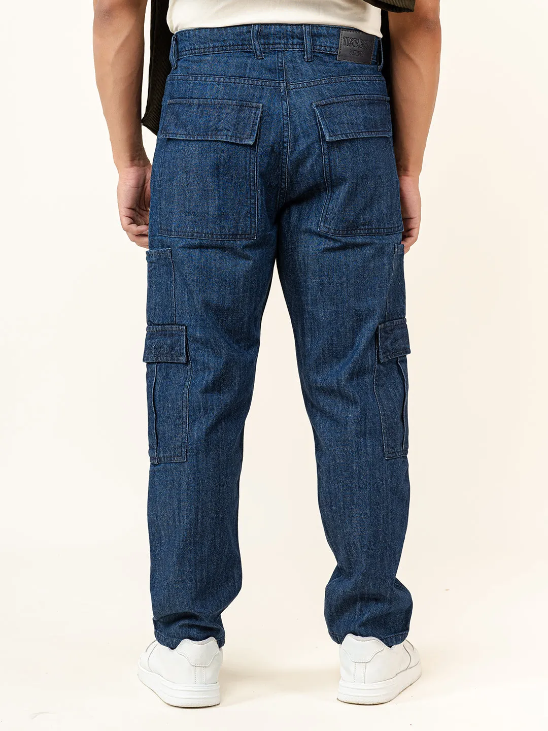 Dark Blue Cargo Baggy Fit Denim Jeans