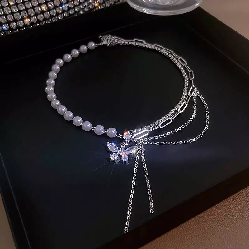 Diamond And Pearls Rings Butterfly Necklace - Kimi