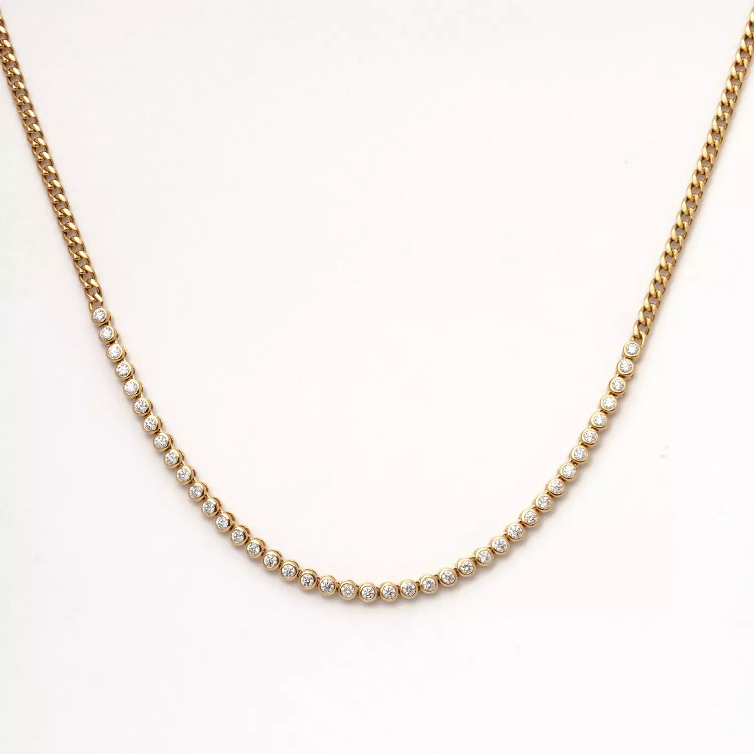 Diamond Bezel Tennis Segment Small Curb Chain Necklace