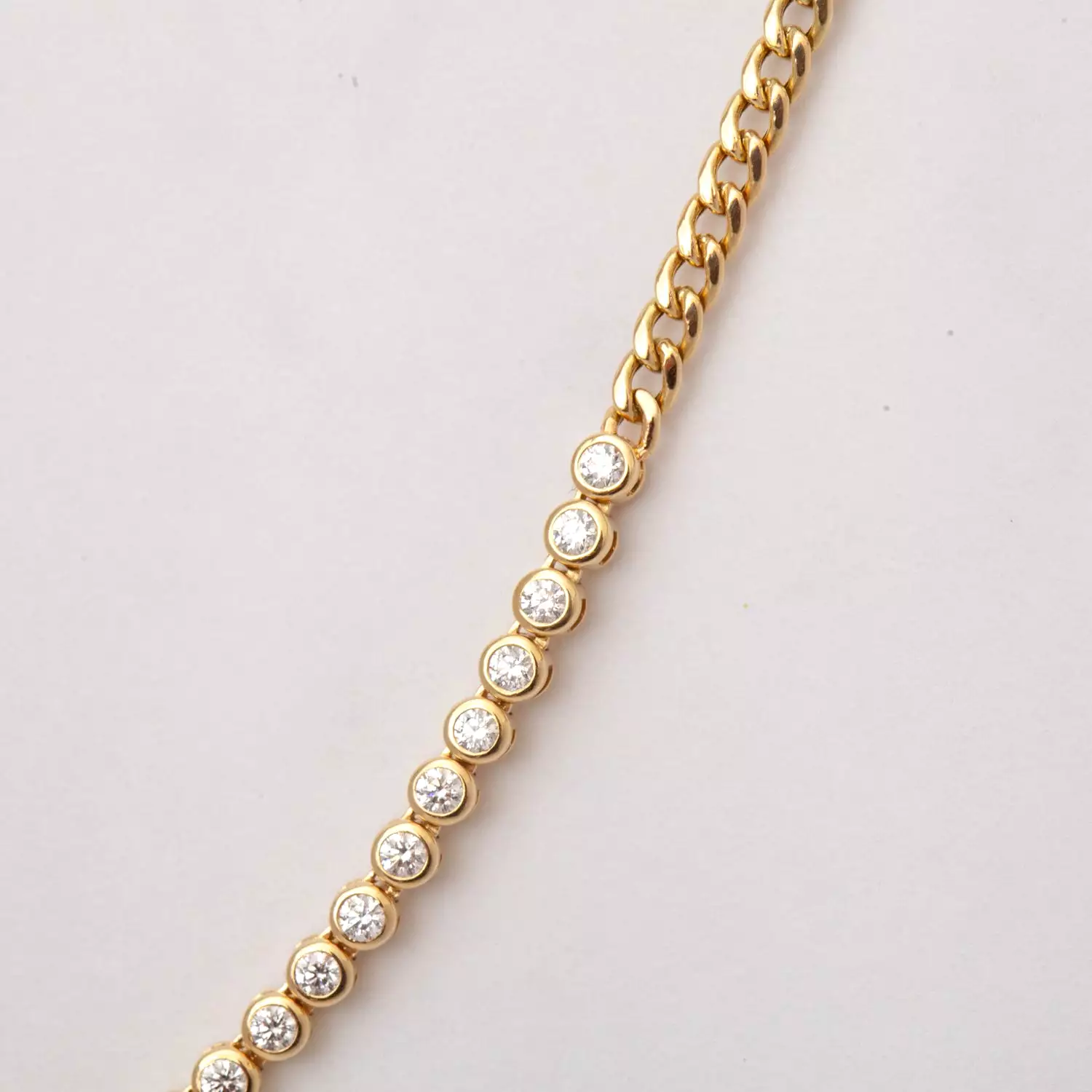 Diamond Bezel Tennis Segment Small Curb Chain Necklace