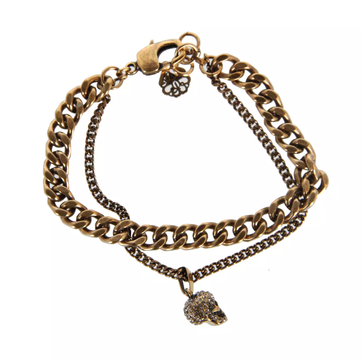 Double Chain Skull Bracelet, Gold