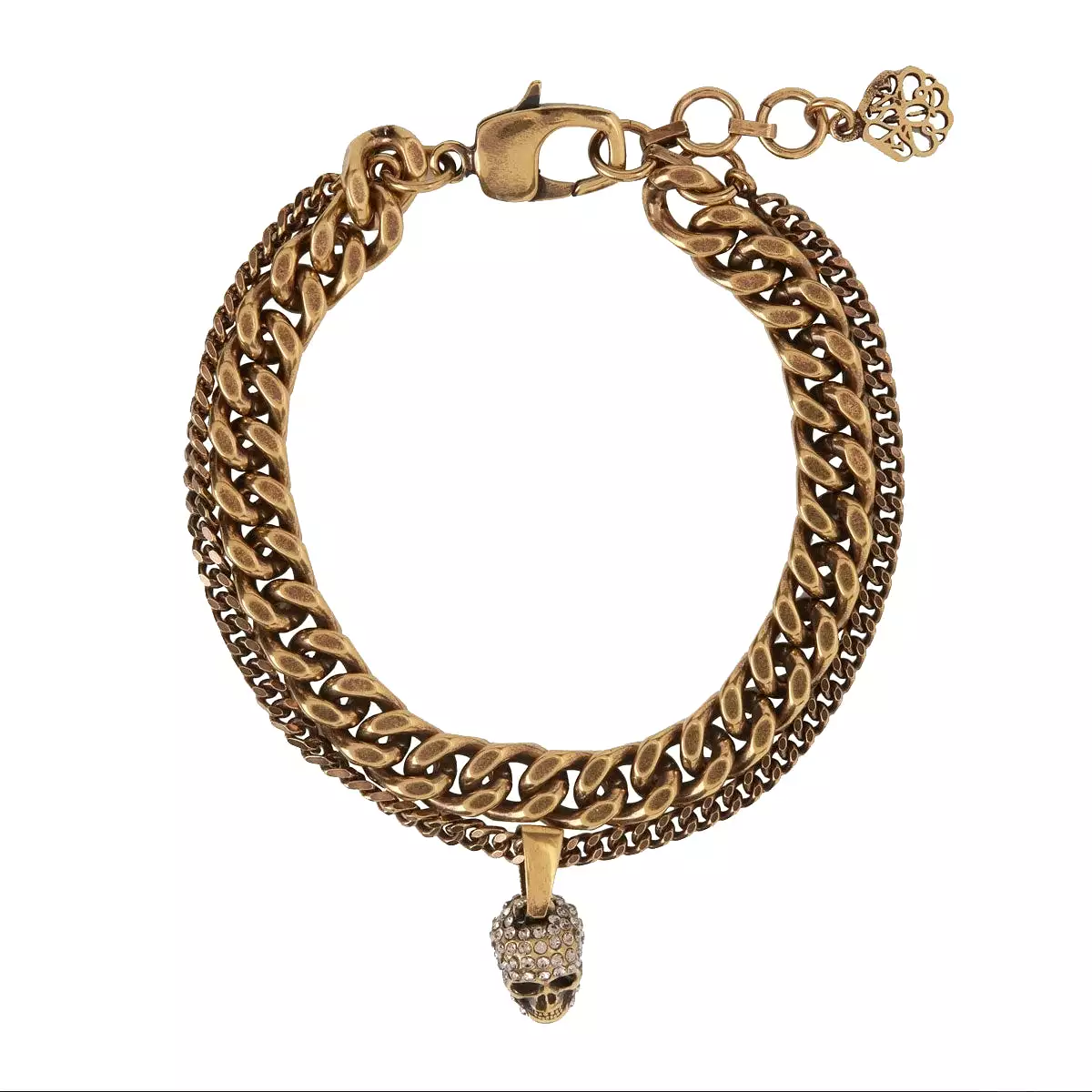 Double Chain Skull Bracelet, Gold