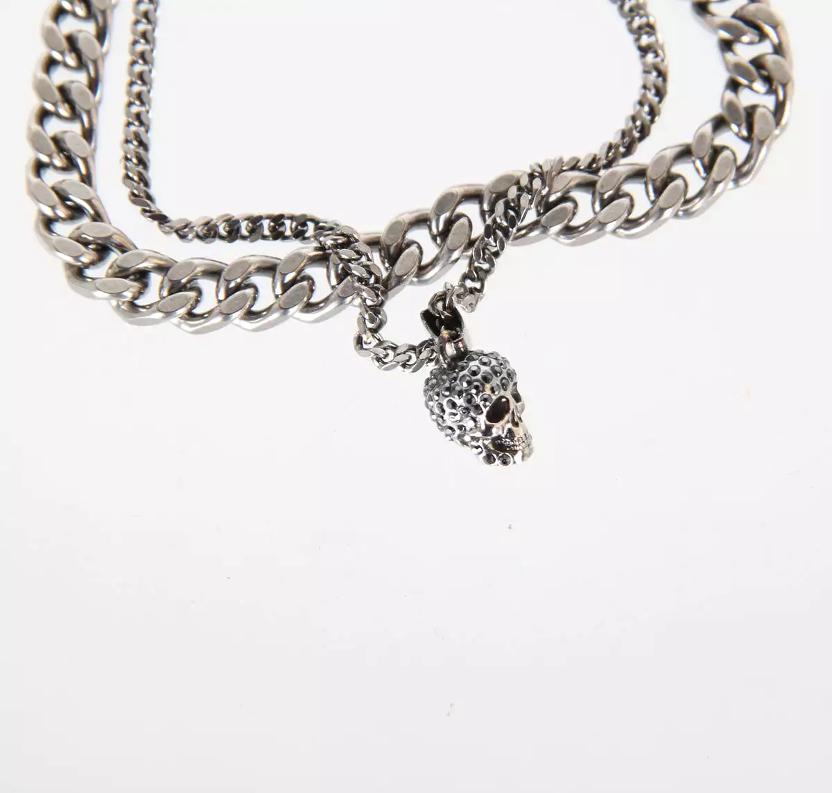 Double Chain Skull Bracelet, Silver