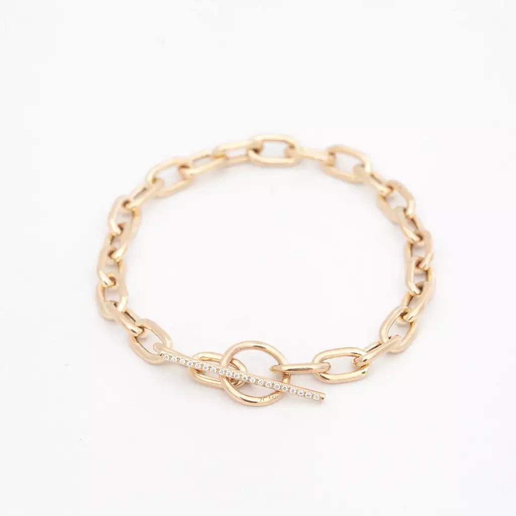 Extra Large Square Oval Link Toggle Bracelet with Pavé Diamonds