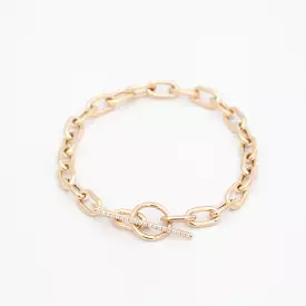 Extra Large Square Oval Link Toggle Bracelet with Pavé Diamonds