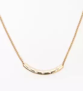 Extra Small Curb Chain with Diamond Curved Chubby Bar Necklace