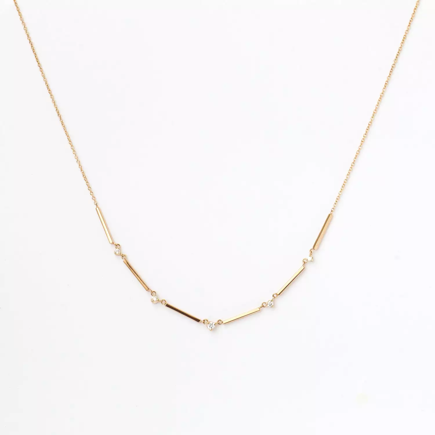 Five Graduated Prong Diamond & Gold Bar Necklace