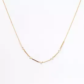 Five Graduated Prong Diamond & Gold Bar Necklace