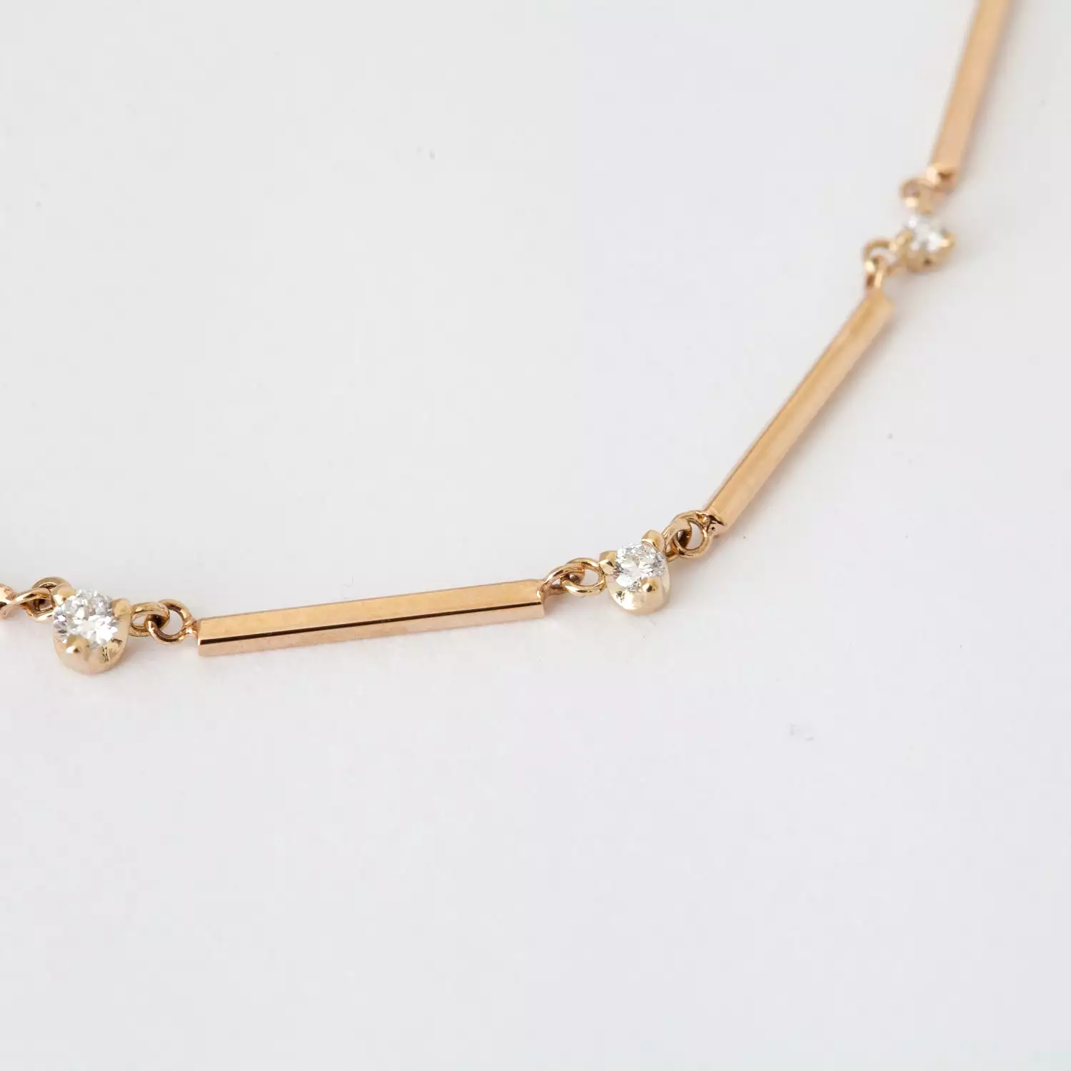 Five Graduated Prong Diamond & Gold Bar Necklace