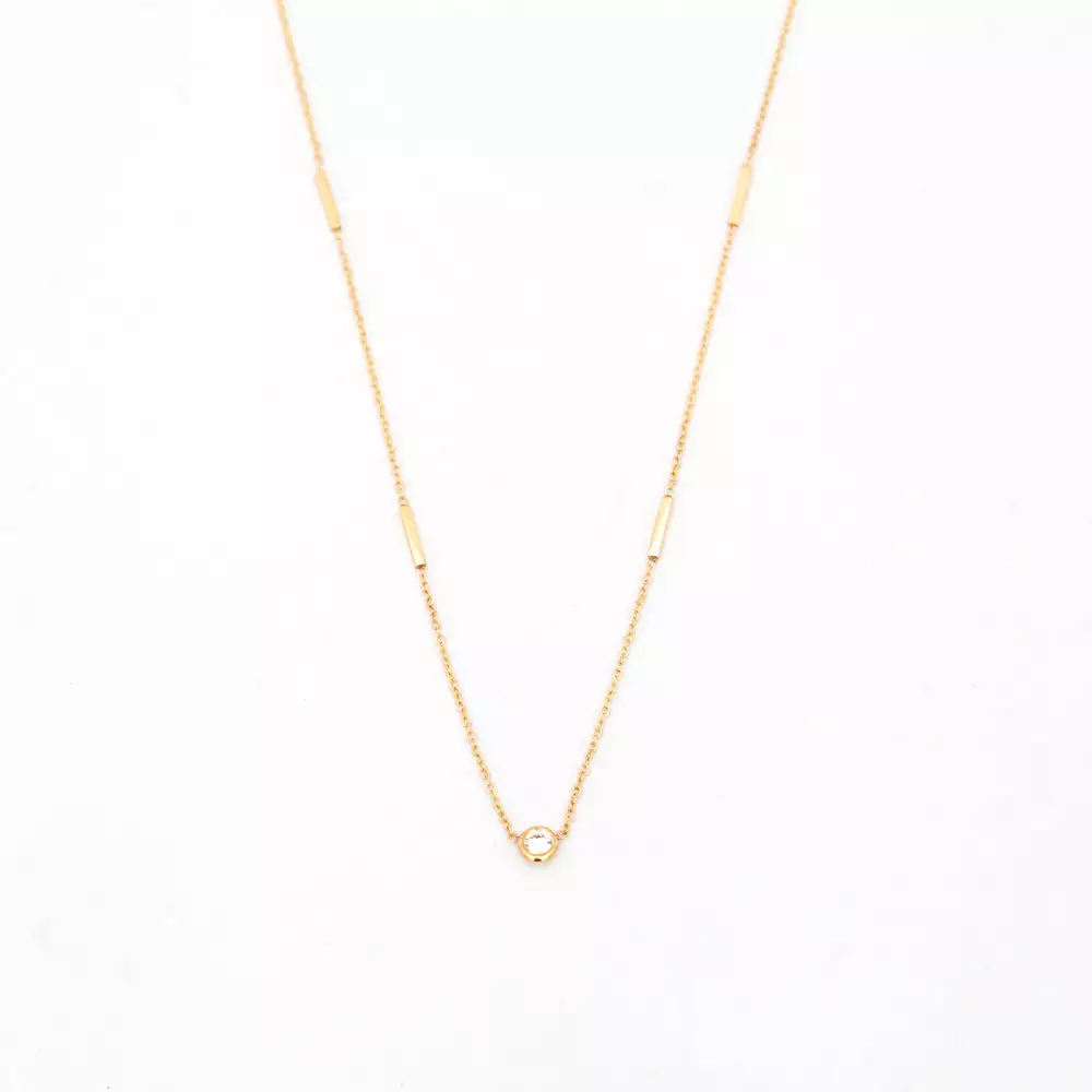 Floating Diamond and Tiny Bar Station Necklace