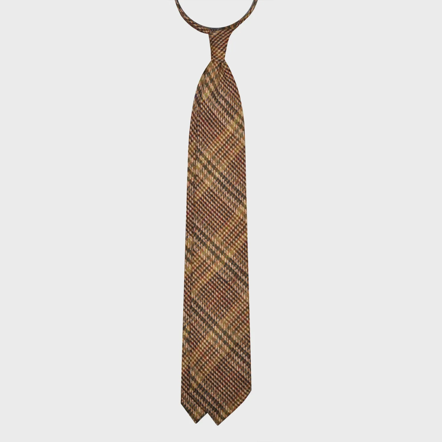 F.Marino Glen Check Tweed Tie 3 Folds Mud Green