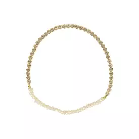 Freshwater Pearl And CZ Gold Plated Stretch Bracelet