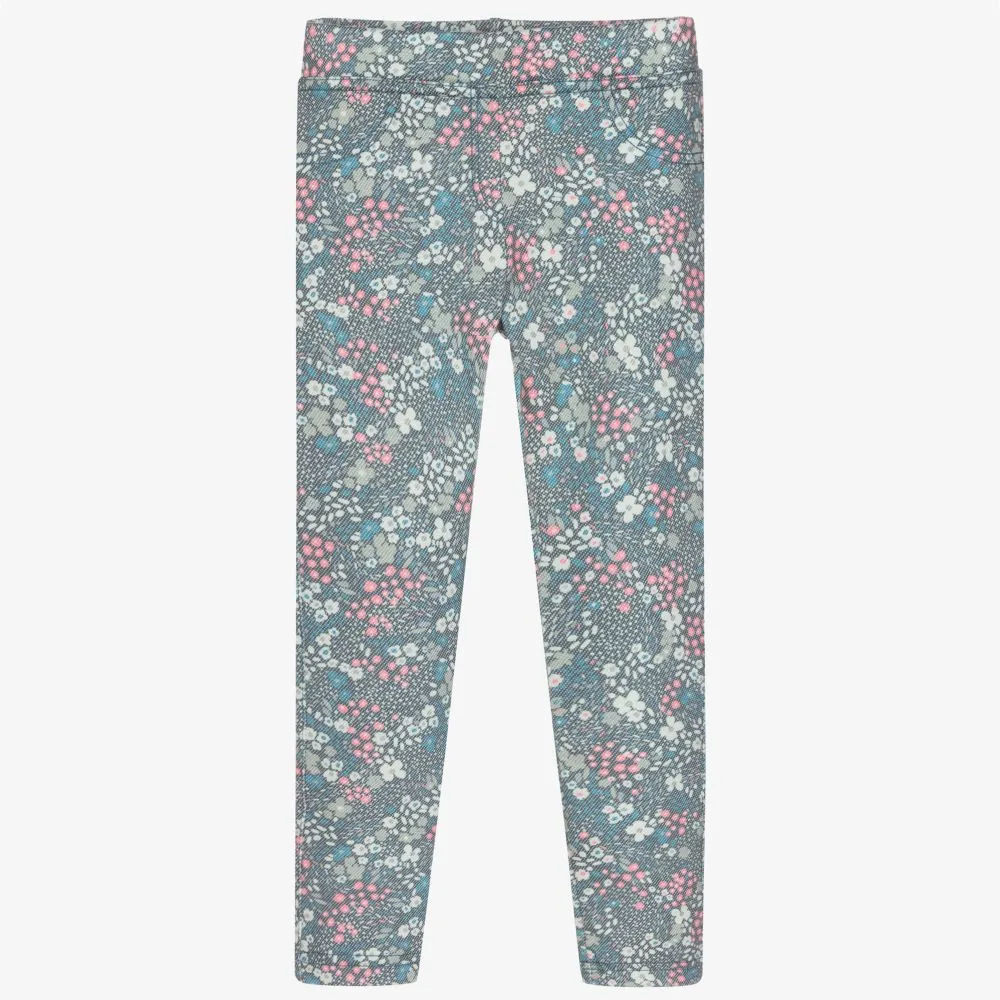 Girls Green Floral Leggings