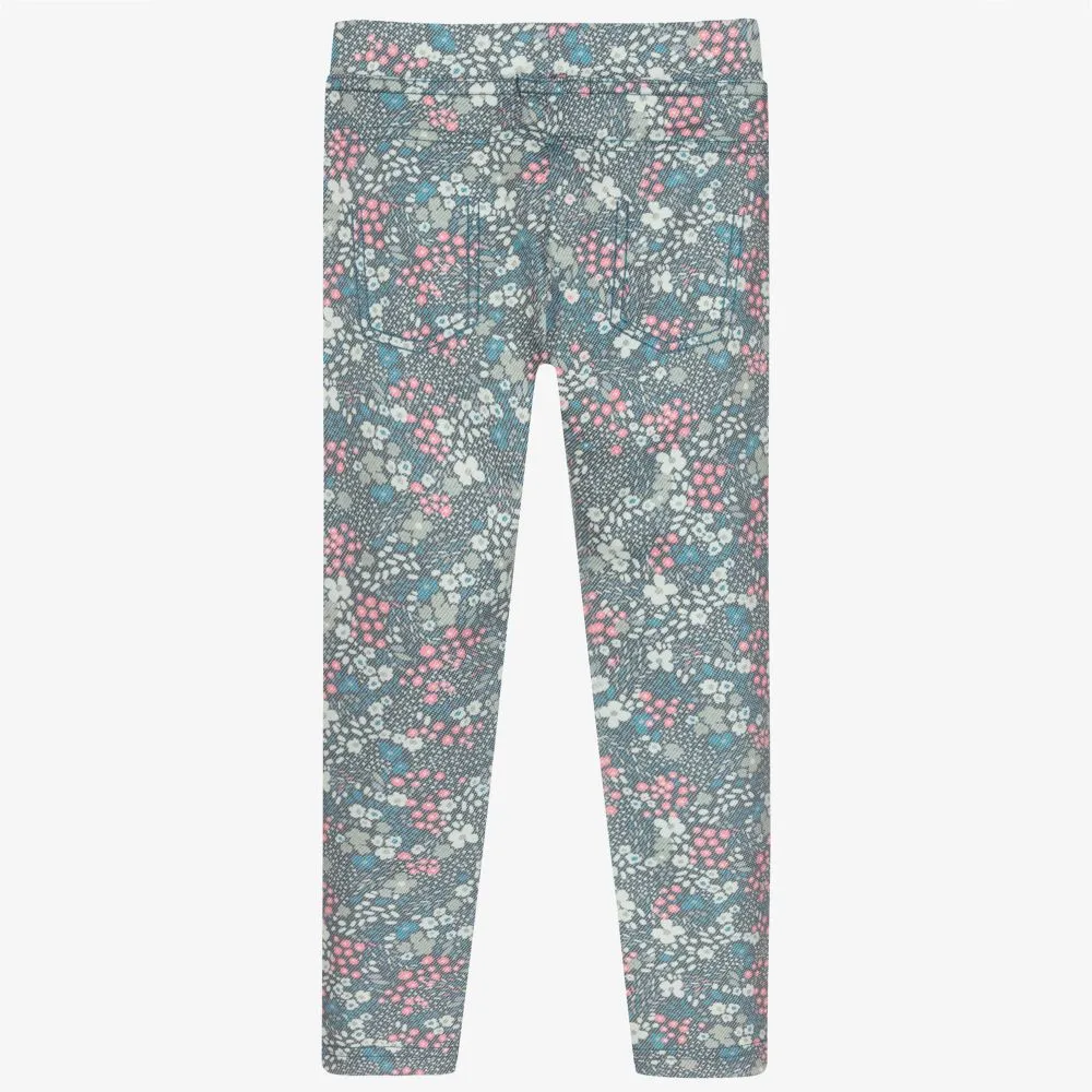 Girls Green Floral Leggings