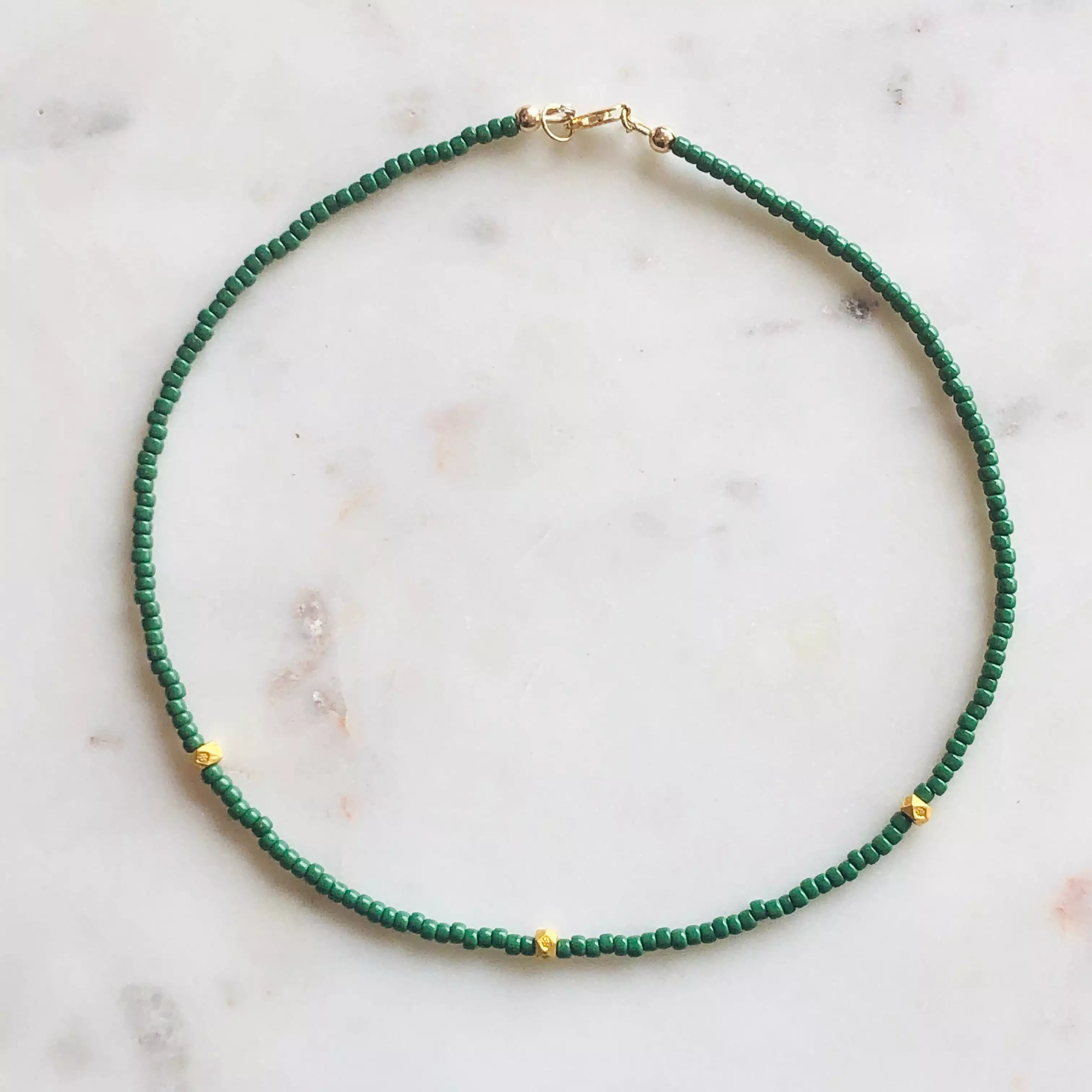 Glass + 3 24k Gold Plated Beads Necklace