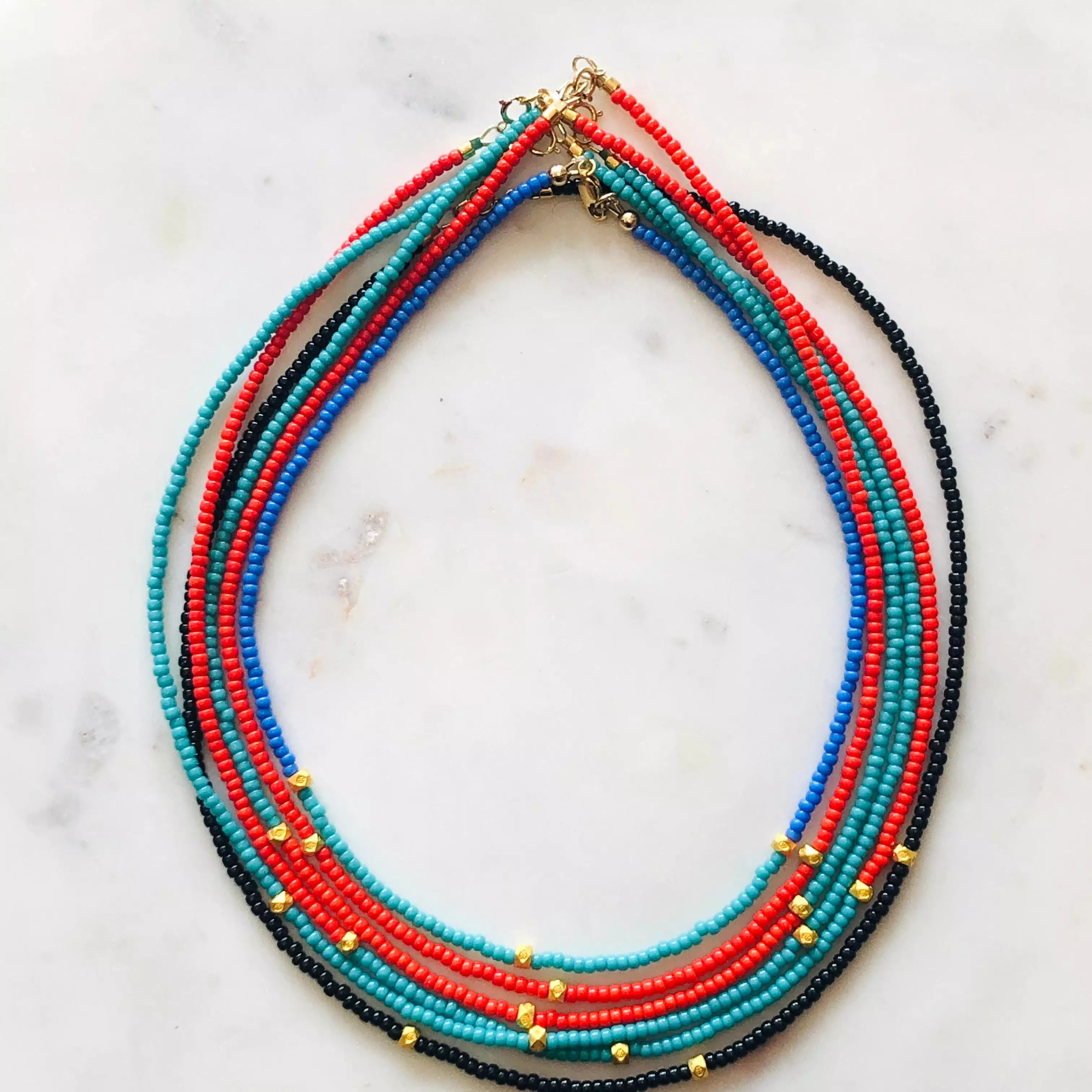 Glass + 3 24k Gold Plated Beads Necklace