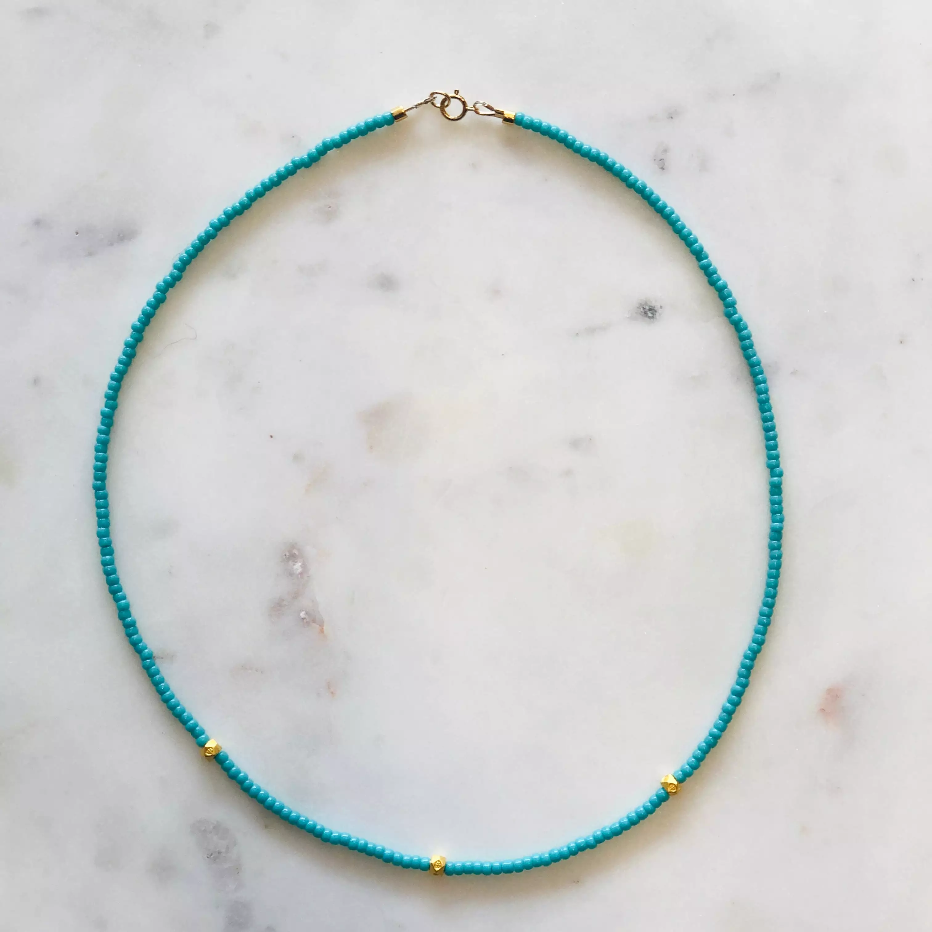 Glass + 3 24k Gold Plated Beads Necklace