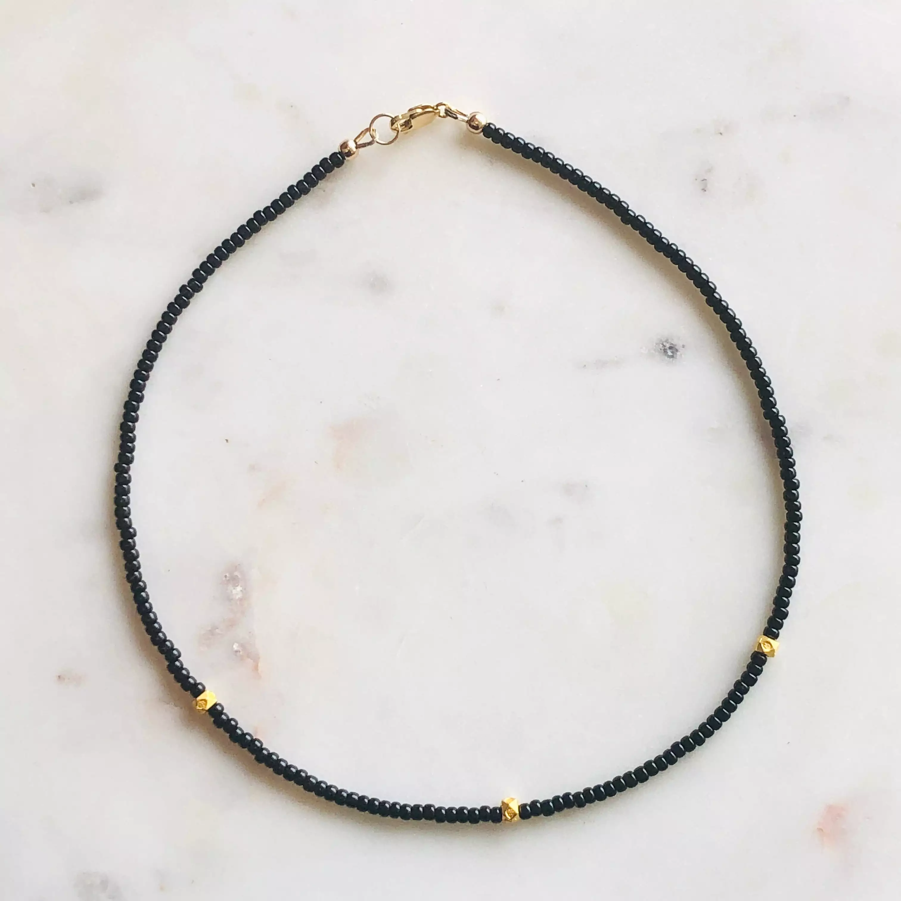 Glass + 3 24k Gold Plated Beads Necklace