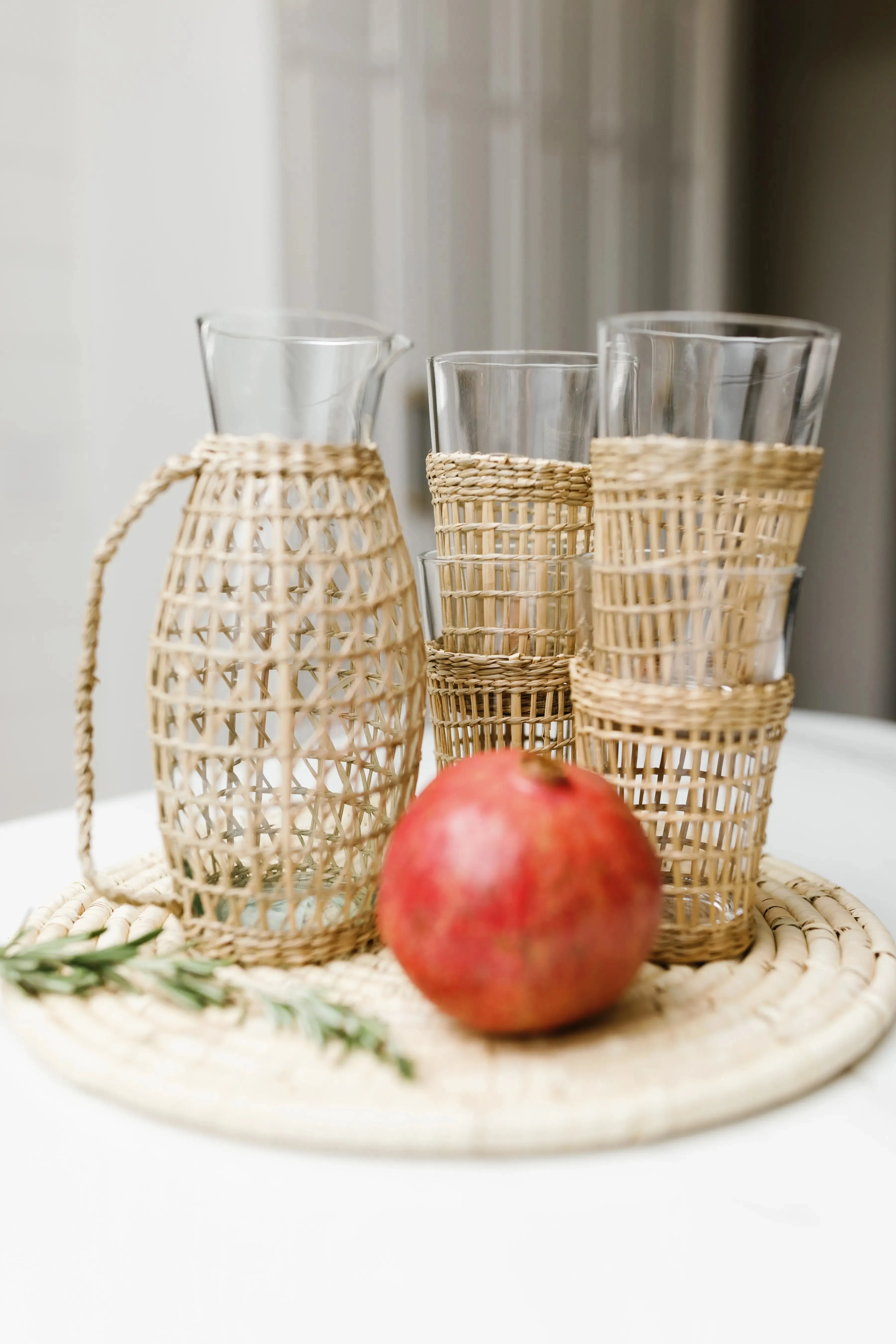 Glass Pitcher with Woven Seagrass Sleeve