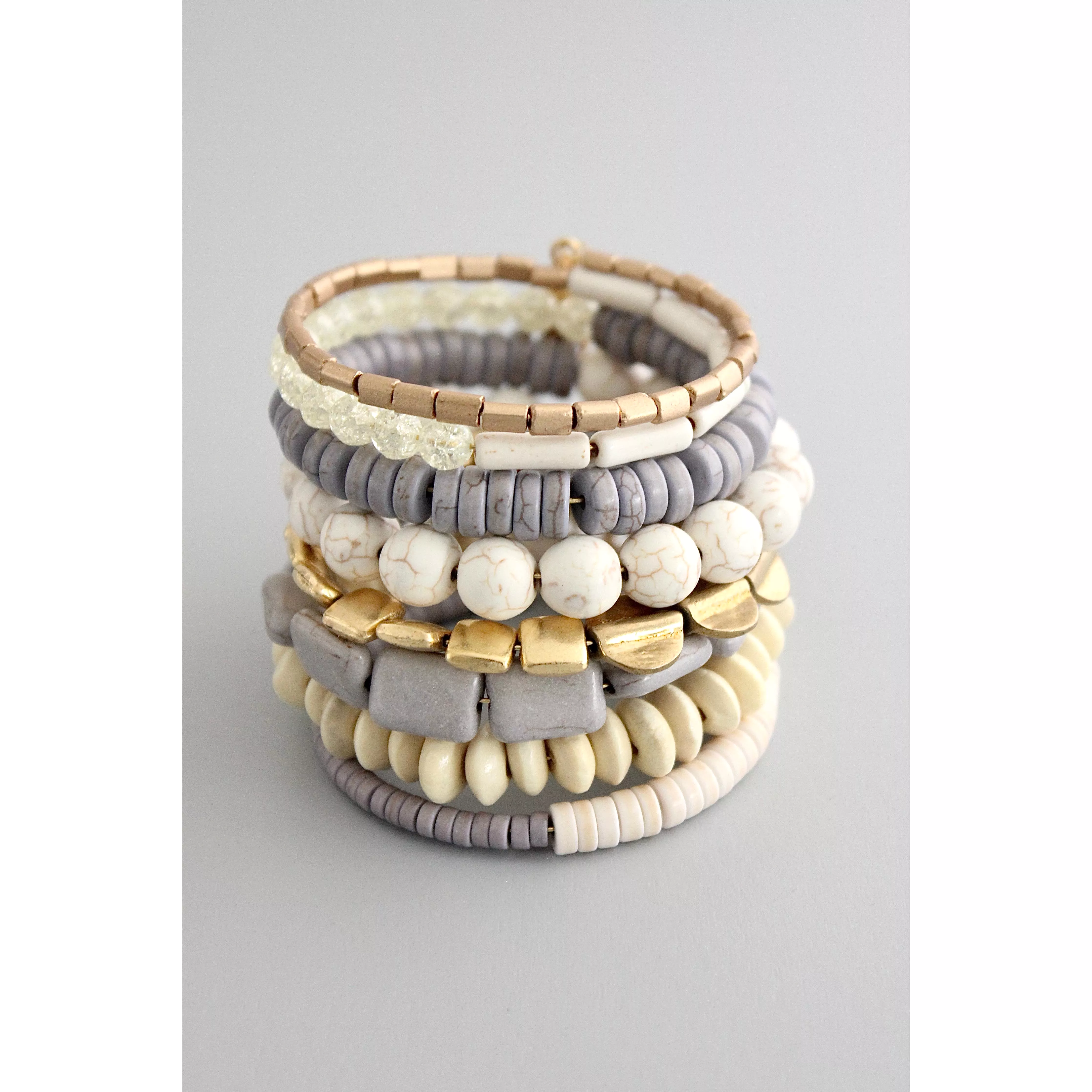 Gray, White, and Brass Wrap Bracelet