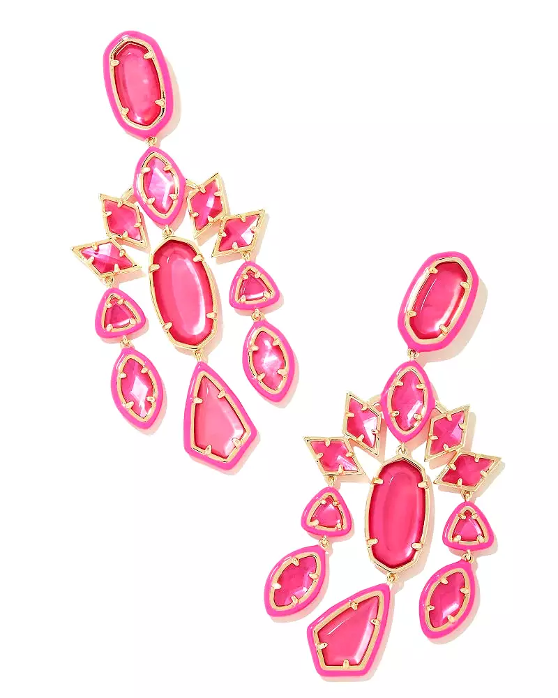 Greta Gold Statement Earrings in Pink Mix