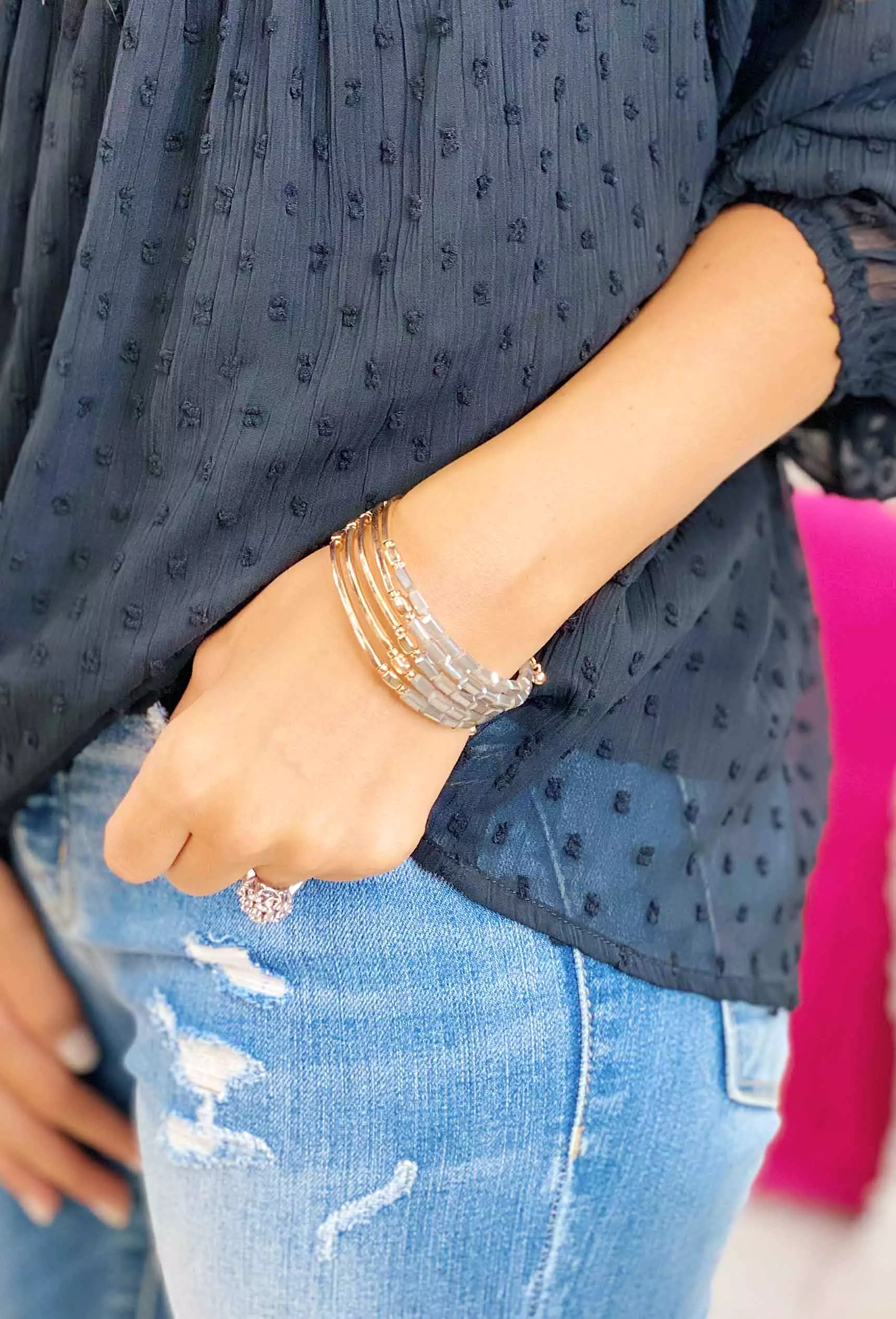 Grey & Gold Beaded Wrap Bracelet