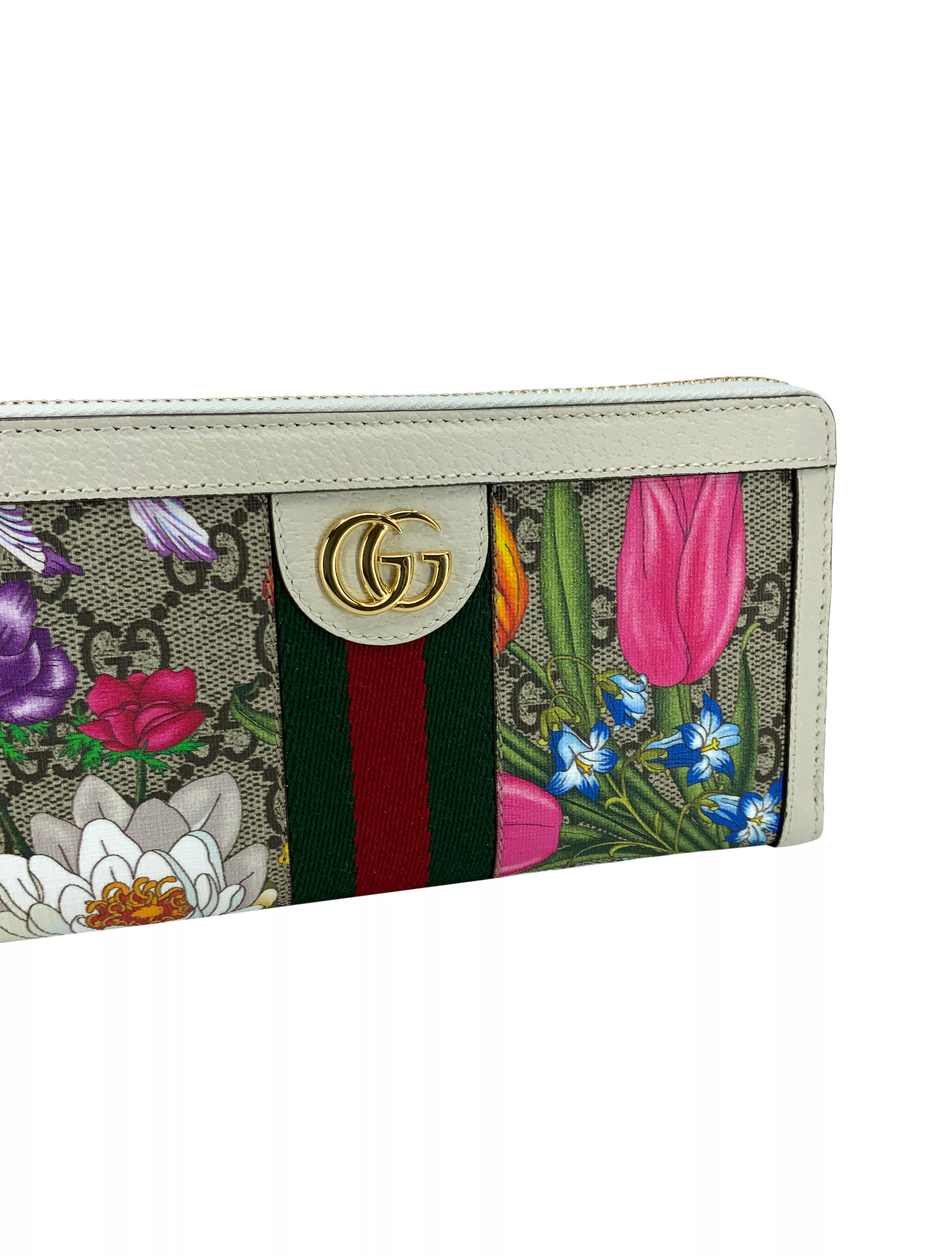 Gucci Ophidia Flora Web Zip Around Wallet NEW