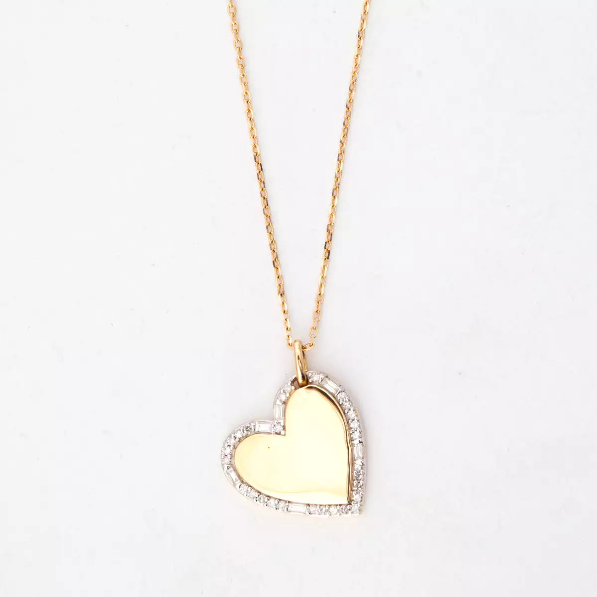 Heart Pavé and Baguette Dog Tag Necklace