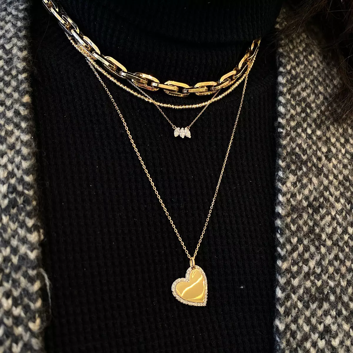 Heart Pavé and Baguette Dog Tag Necklace