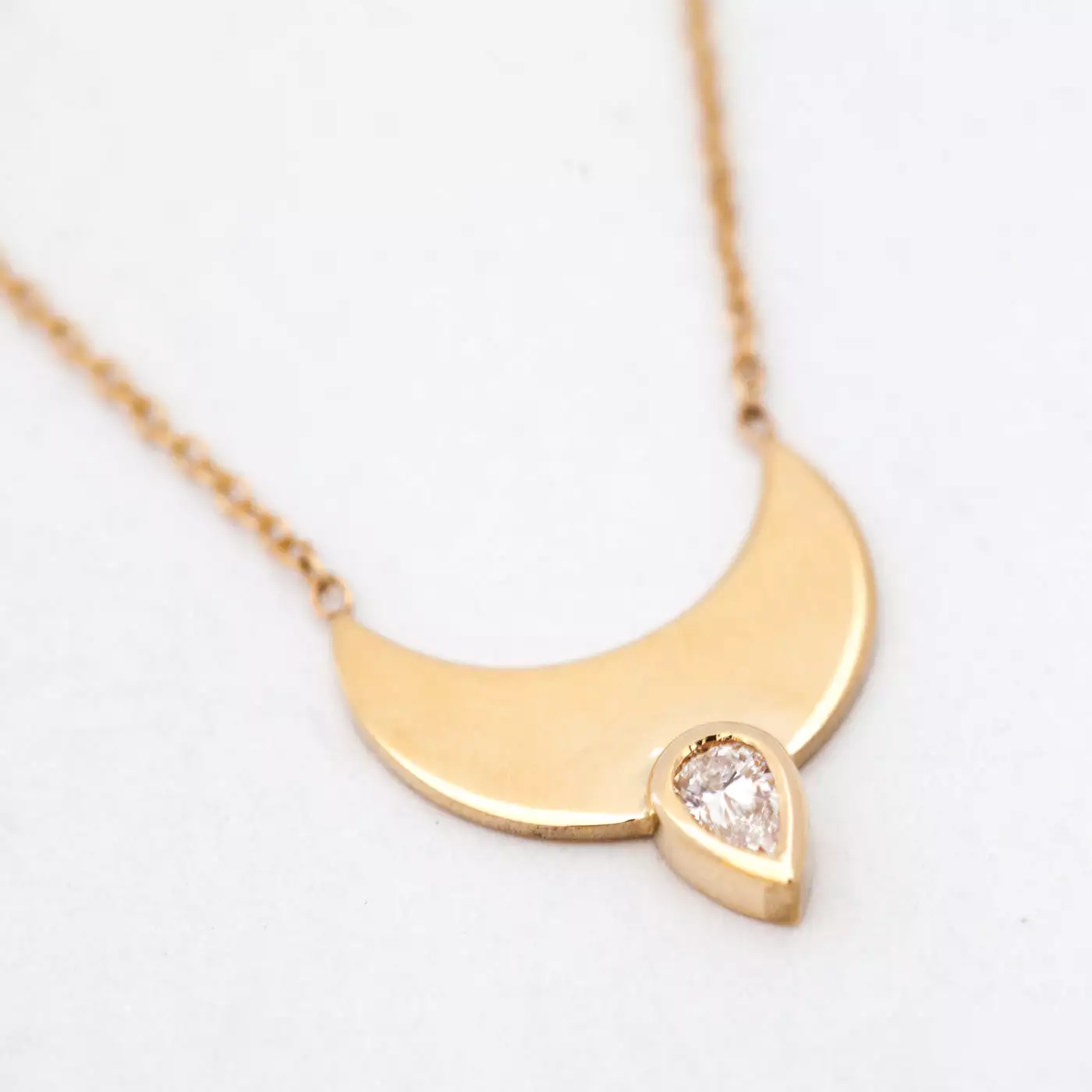 Horizon Crescent Necklace with Pear Diamond