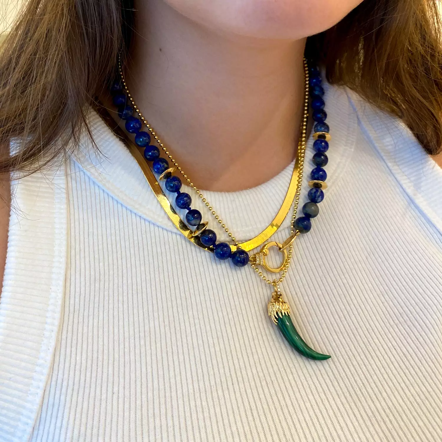 Il Leone Piccolo Malachite Lion's Tooth Necklace