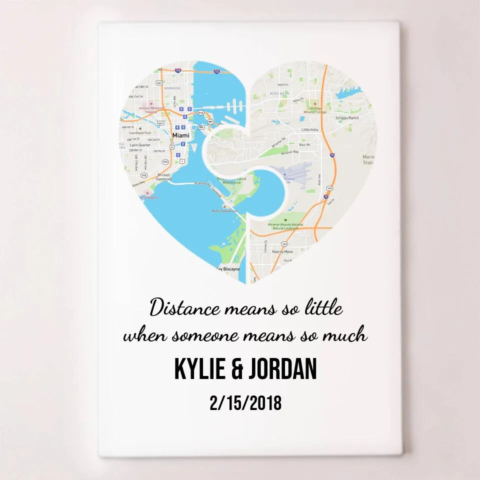 Interlocking Heart Puzzle Maps for Long Distance Relationship Couples