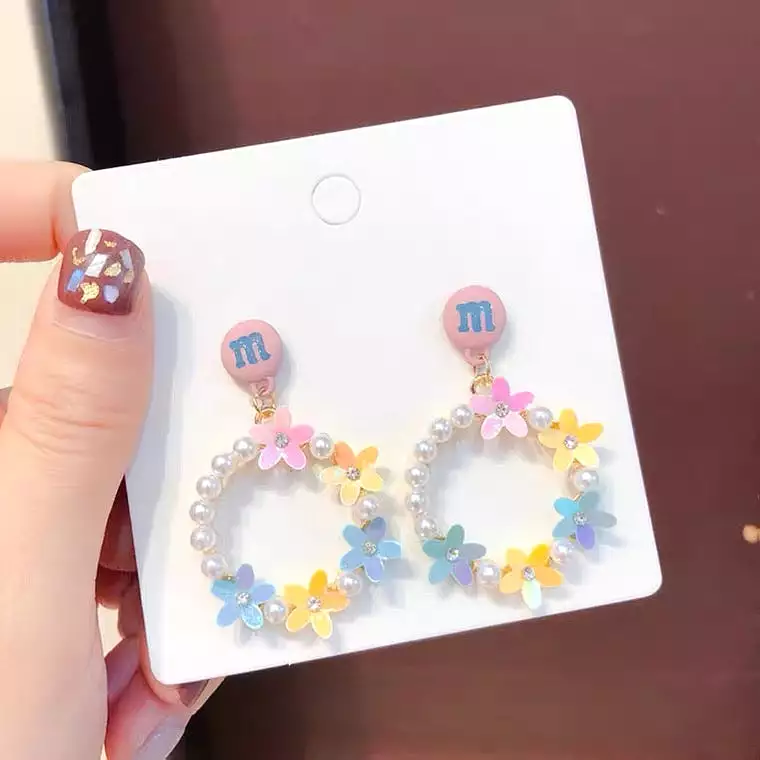 KOREAN FASHION COLORFUL FLOWER PEARL EARRINGS BY60003