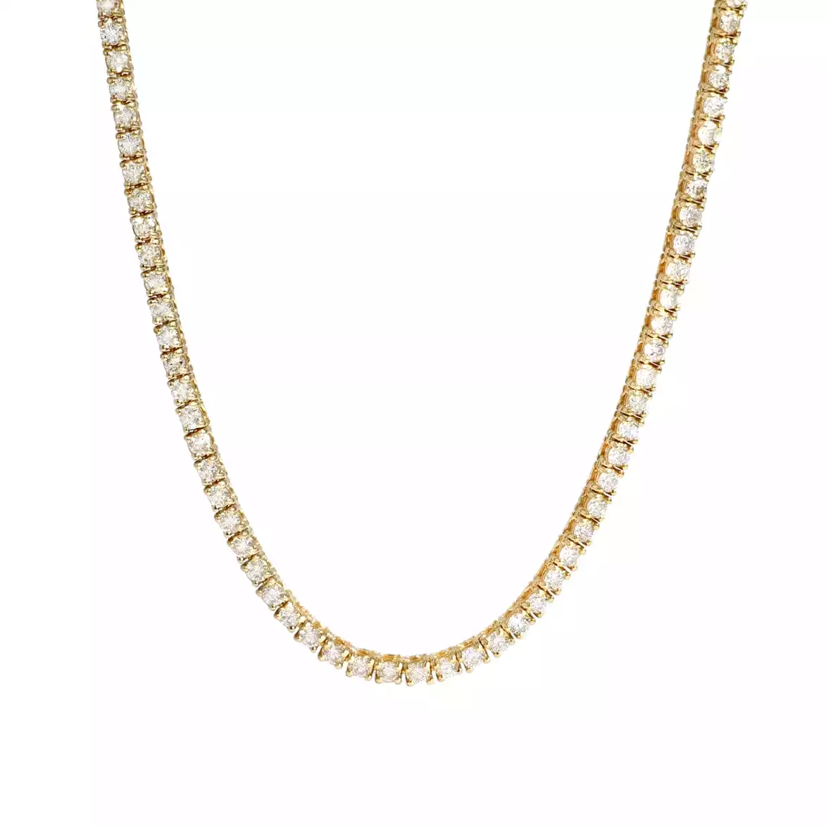 Large 14K Gold and Diamond Tennis Necklace 4-Prong Setting