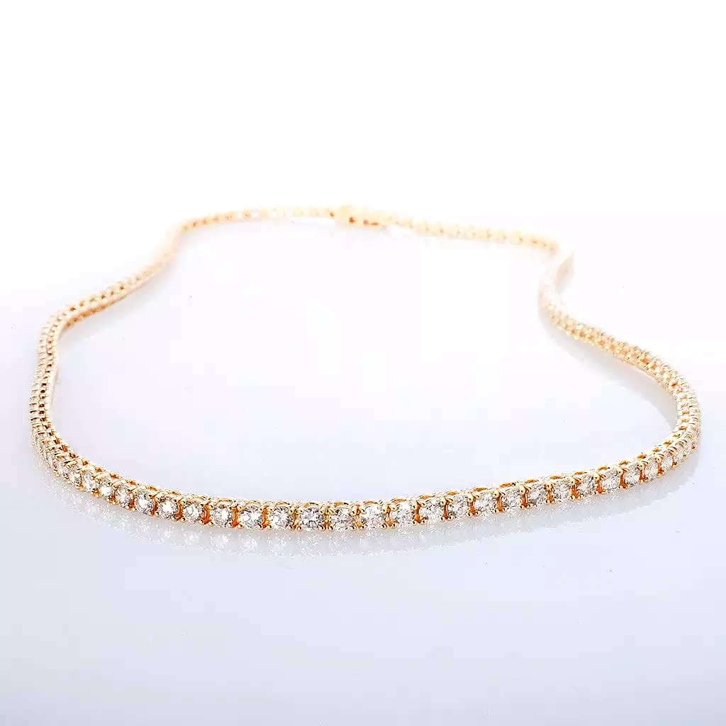 Large 14K Gold and Diamond Tennis Necklace 4-Prong Setting