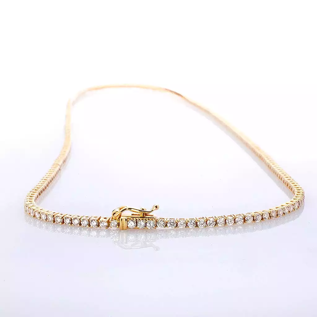 Large 14K Gold and Diamond Tennis Necklace 4-Prong Setting