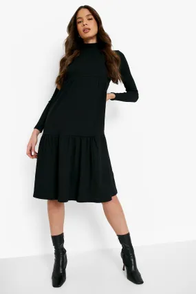 Long Sleeve Turtleneck Tiered Midi Dress