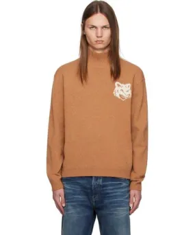 Maison Kitsune Tan Fox Head Intarsia Turtleneck