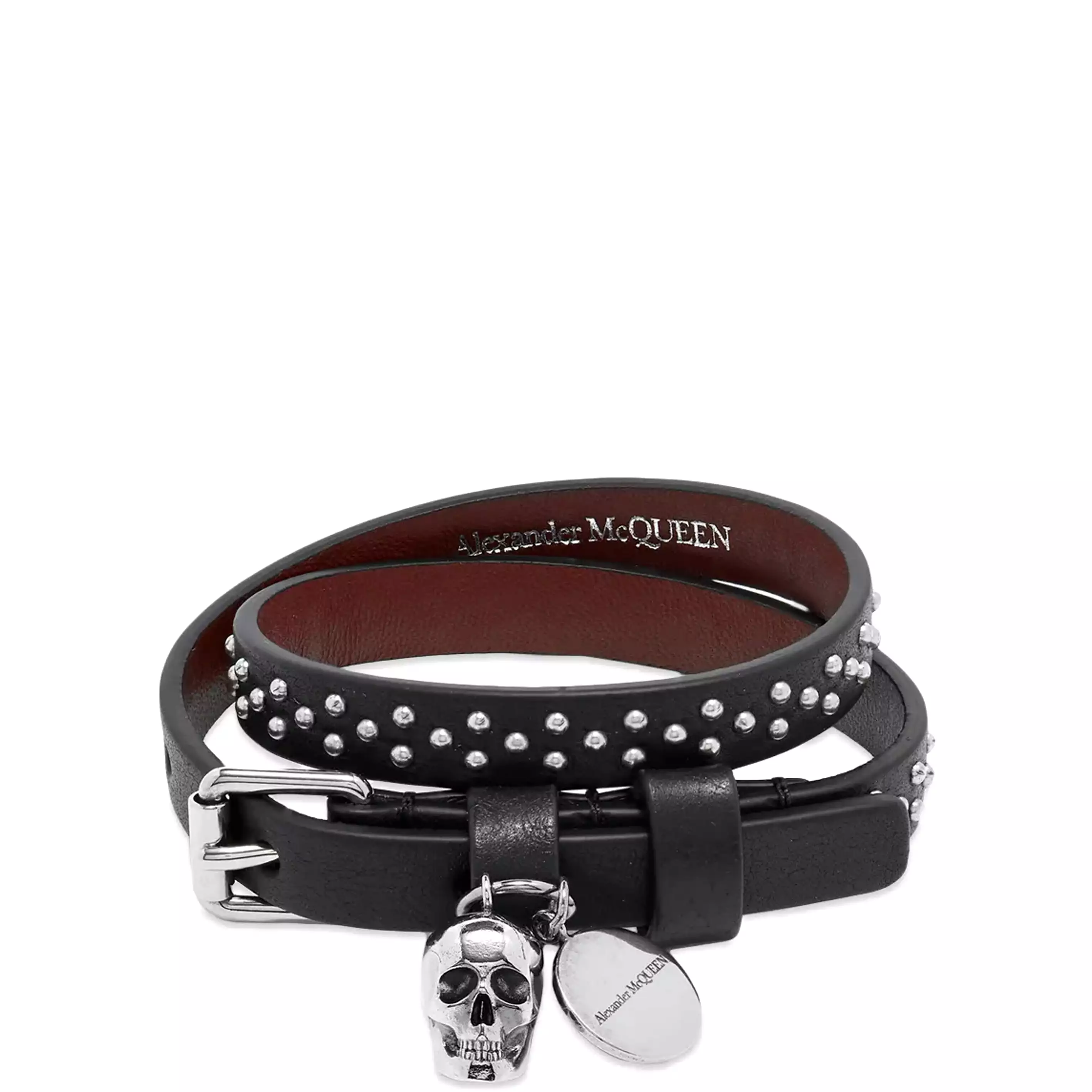 Mens 2x Wrap Studded Bracelet , Black/Silver