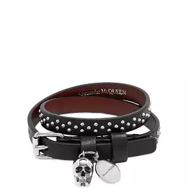 Mens 2x Wrap Studded Bracelet , Black/Silver