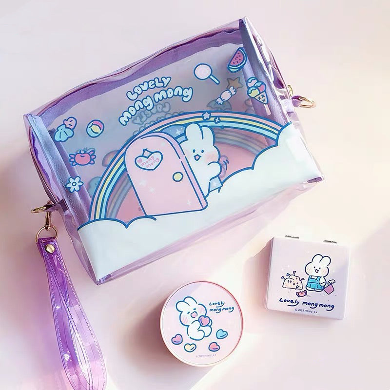 mongmong rabbit makeup bag+lens case+ mini mirror