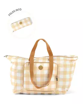 OiOi Fold Up Tote - Beige Gingham